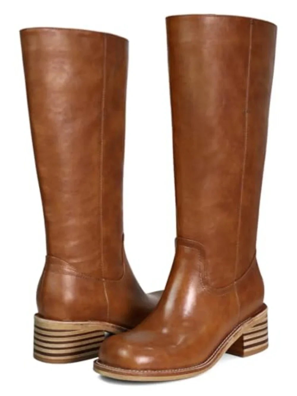 Faux Leather Knee High Block Heel Square Toe Boots